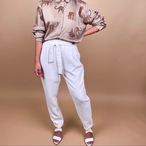 Zara white high waist tie pants with garter